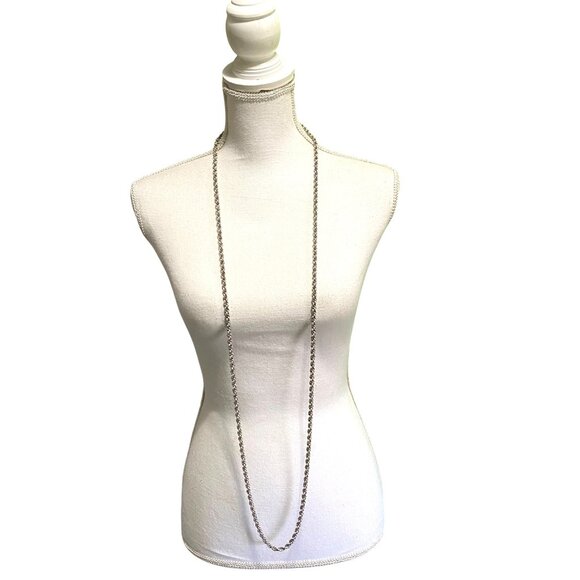 Vintage Crown Trifari Double Ring Chain Necklace 54" Silver Tone Sparkly Bling - Picture 2 of 4